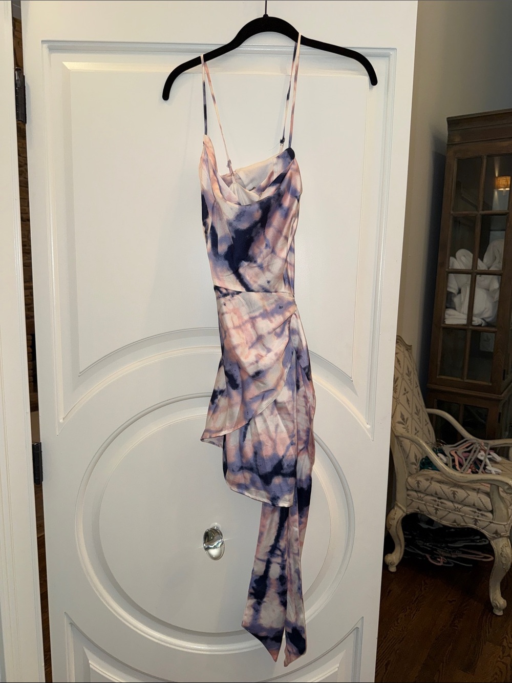 Asymmetric Tie-Dye Slip Dress in Pink and Navy